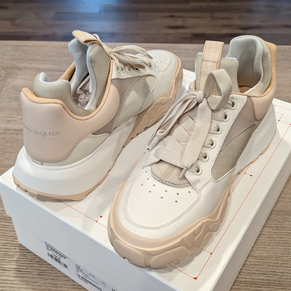Mens Alexander McQueen "Court" Sneakers Two Tone Gold